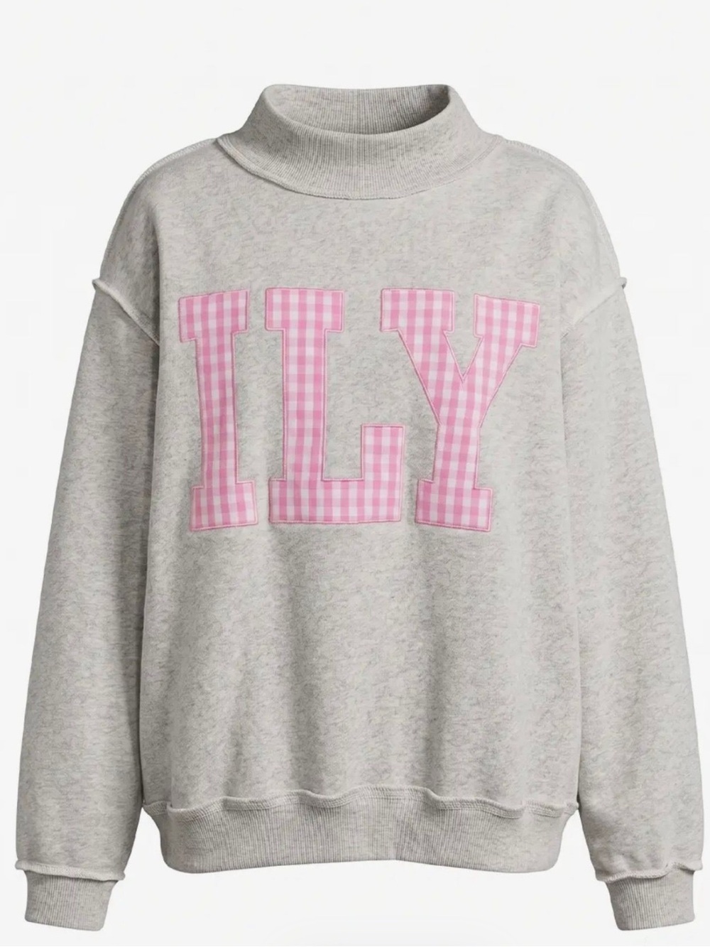 BUCKETLIST ILY Pink Gingham Gray Oversized Mockneck Size L/XL